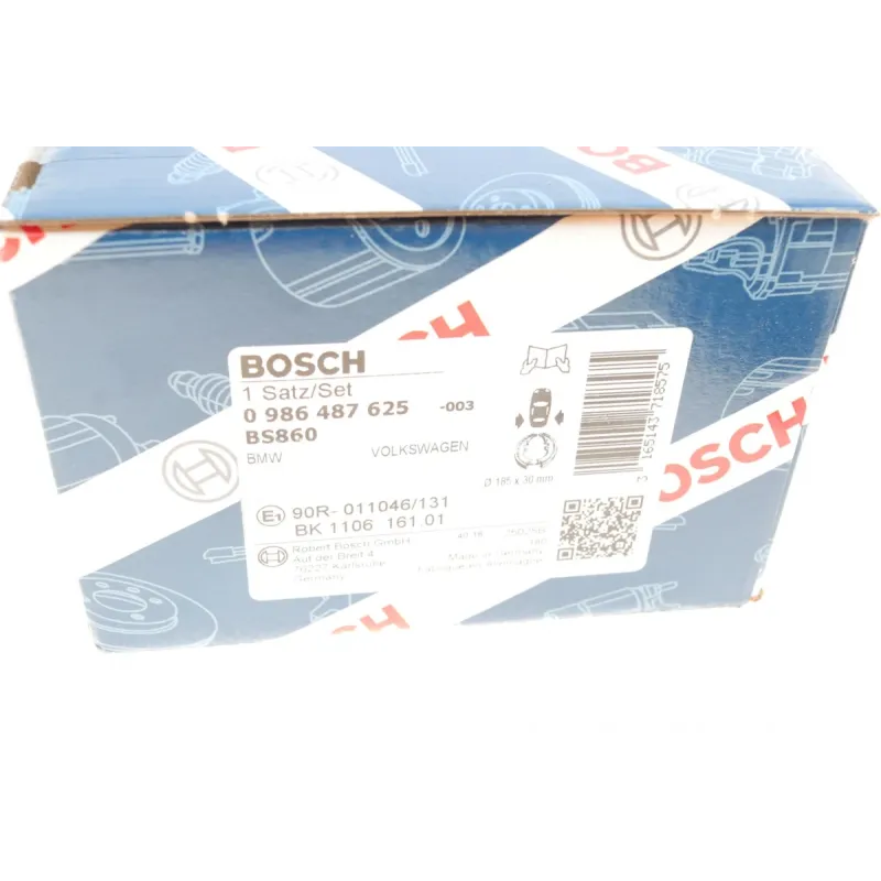 Колодки ручника BOSCH 0 986 487 625 для Volkswagen T5 2003-, 185x30 мм