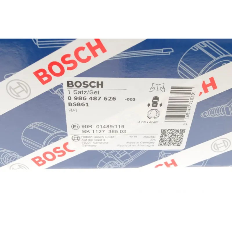Колодки гальмівні задні BOSCH 0 986 487 626 для Fiat Doblo (барабанні) 228.6x42 мм