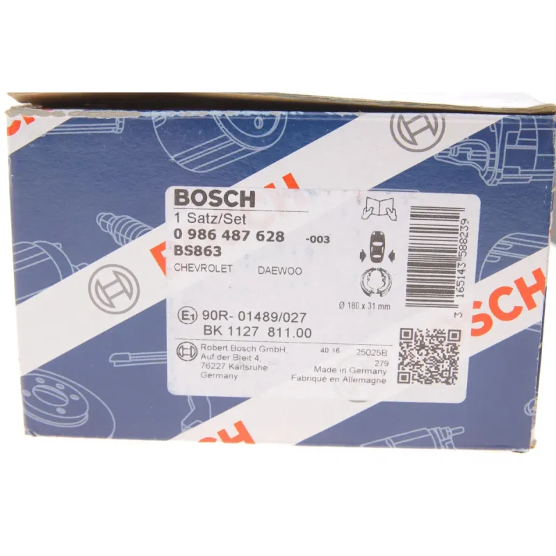 Колодки гальмівні задні BOSCH 0 986 487 628 для Daewoo Matiz, Chevrolet Spark (барабанні, 180x31 мм)