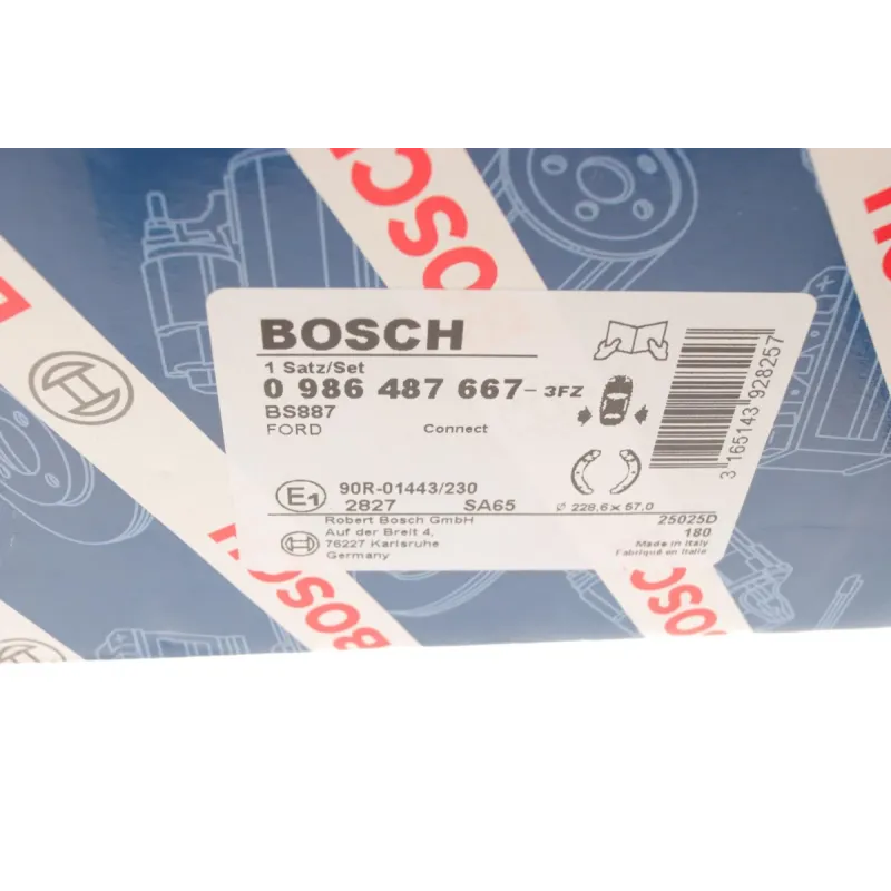 Колодки гальмівні задні BOSCH 0 986 487 667 для Ford Tourneo Connect, Transit Connect 2002-, 228.6x57.3 мм
