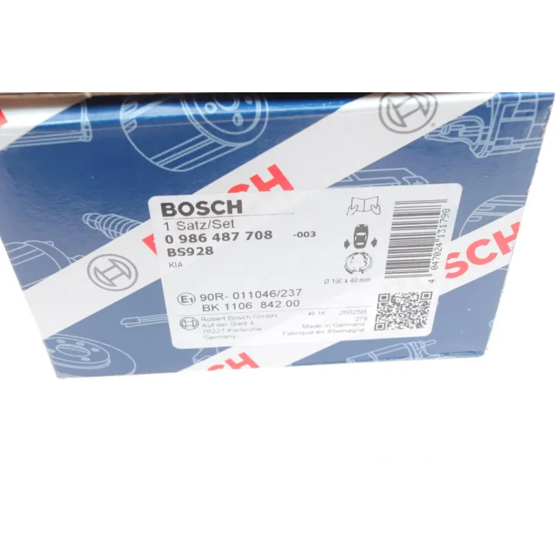 Колодки ручника BOSCH 0 986 487 708 для Kia Sorento I (JC) 2002-2006, 190x40 мм