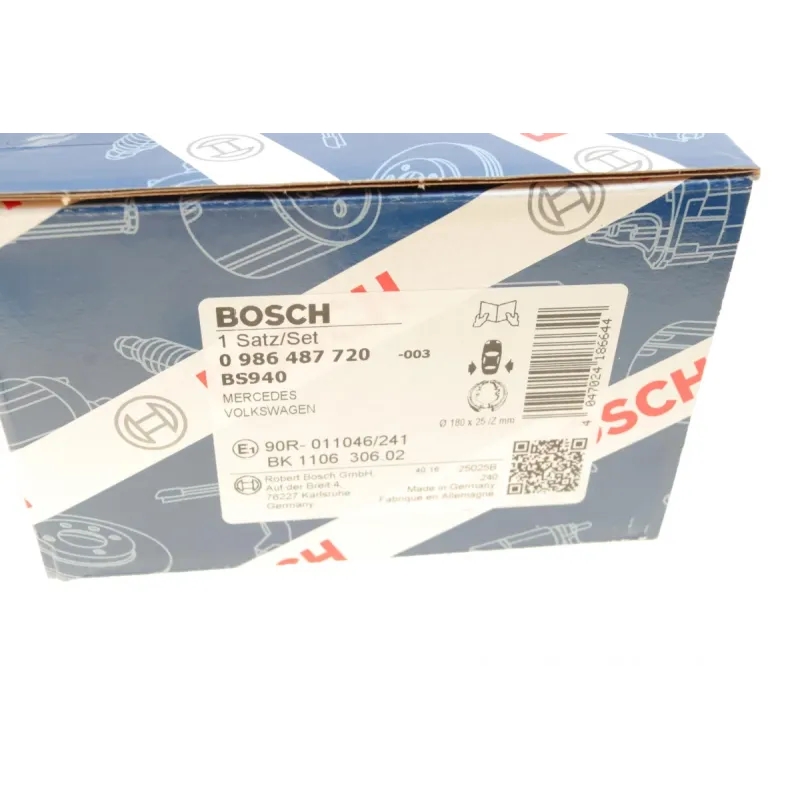 Колодки ручника BOSCH 0 986 487 720 для Mercedes-Benz Sprinter 906, 180x25 мм