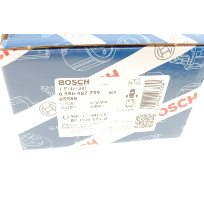 Комплект гальмівних колодок ручника BOSCH 0 986 487 739 для Mitsubishi Grandis, Outlander II, Subaru Forester (190x31.6 мм)