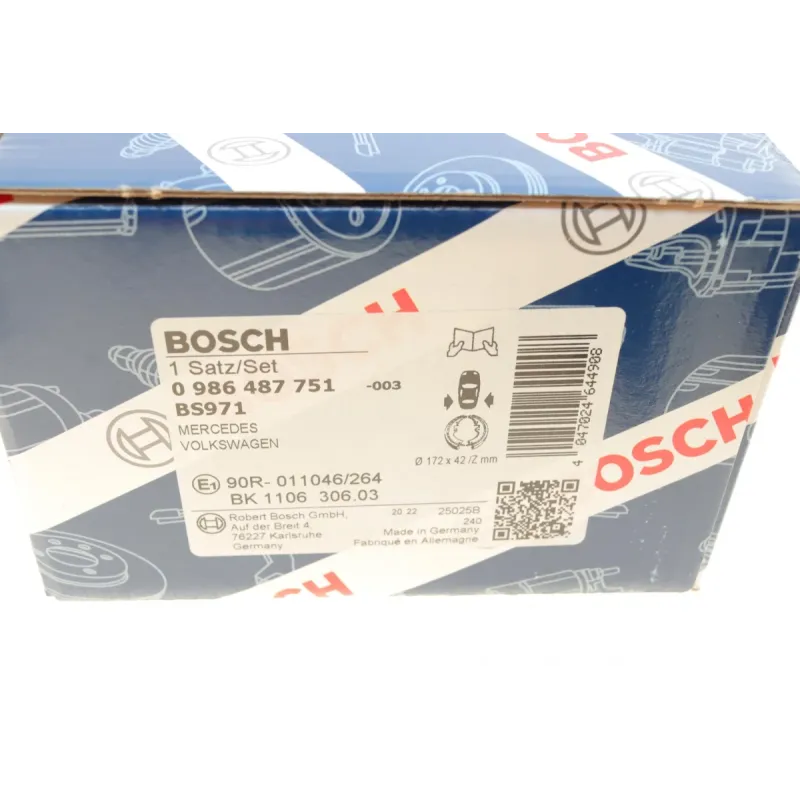 Колодки ручника BOSCH 0 986 487 751 для Mercedes-Benz Sprinter 906 2006- 172x42 мм