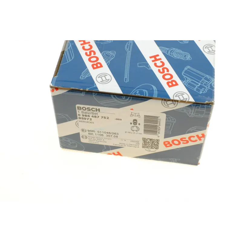Колодки ручника BOSCH 0 986 487 752 для Mercedes-Benz E-Class W212, B-Class W245, 180x25 мм