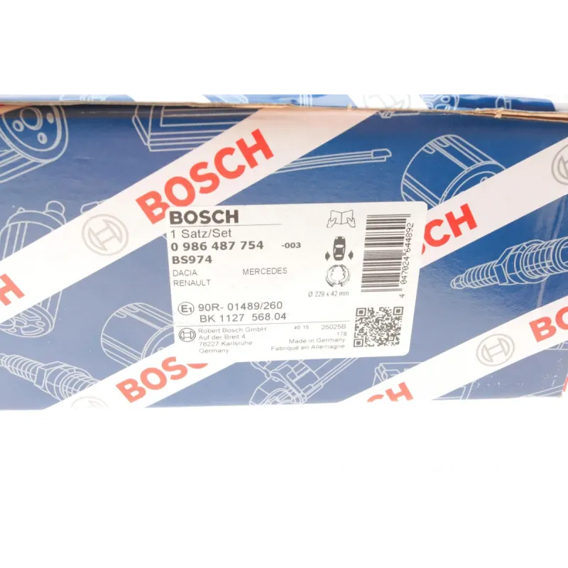Колодки гальмівні задні BOSCH 0 986 487 754 для Renault Kangoo 2008-, барабанні 228.6x42 мм