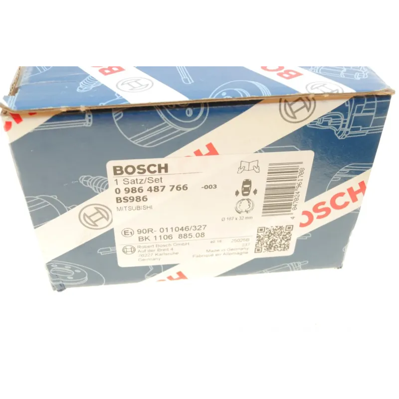Колодки ручника BOSCH 0 986 487 766 для Peugeot 4008, Mitsubishi Outlander 2006-, 167x32 мм