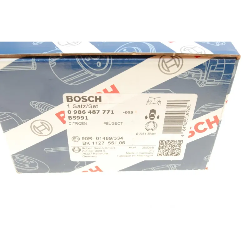 Колодки гальмівні задні BOSCH 0 986 487 771 для Peugeot 208/301, Citroen C3 II, 203x39 мм