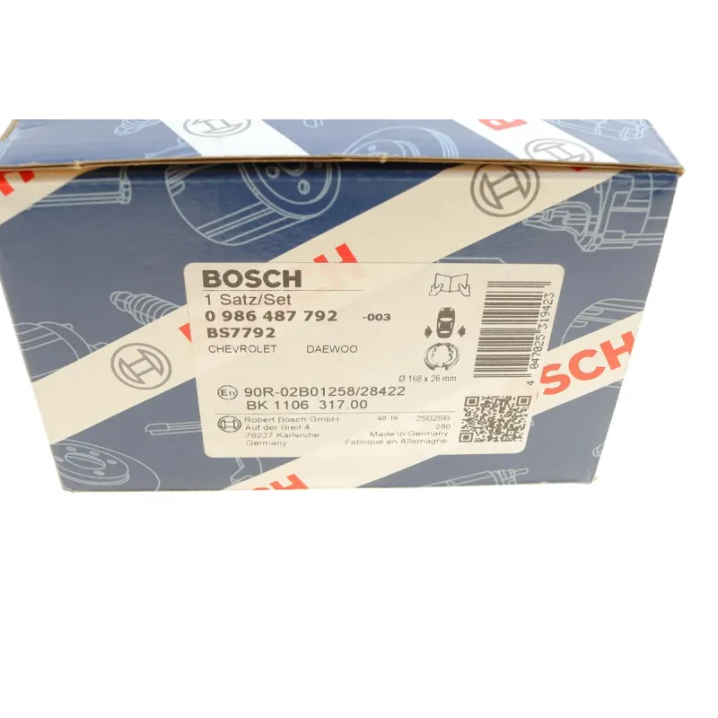 Колодки гальмівні задні BOSCH 0 986 487 792 для Chevrolet Lacetti, Nubira (168x26 мм)
