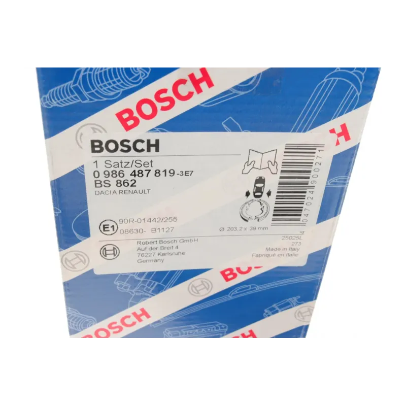 Колодки гальмівні задні BOSCH 0 986 487 819 для Renault Clio II/IV/Symbol 1998-2005 (барабанні) 203.2x39 мм
