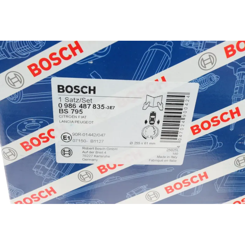 Колодки гальмівні задні BOSCH 0 986 487 835 для Fiat Scudo, Citroen Jumpy, Peugeot Expert 1996-2006, 255x61 мм