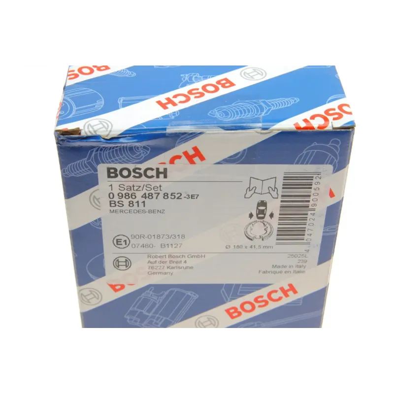 Колодки гальмівні задні BOSCH 0 986 487 852 для Mercedes-Benz A-Class W168 1997-2004 (барабанні, 180x41.5 мм)
