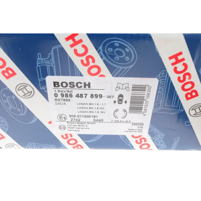 Колодки гальмівні задні BOSCH 0 986 487 899 для Renault Kangoo, Dacia Dokker, Lodgy, Logan 228.6x40 мм