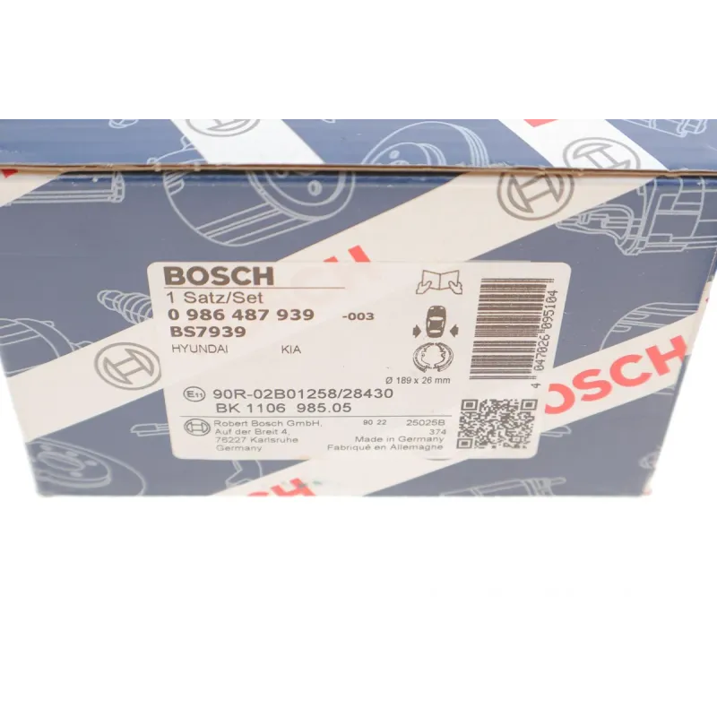 Колодки ручника BOSCH 0 986 487 939 для Hyundai Santa Fe III/Kia Sorento II 189x26 мм