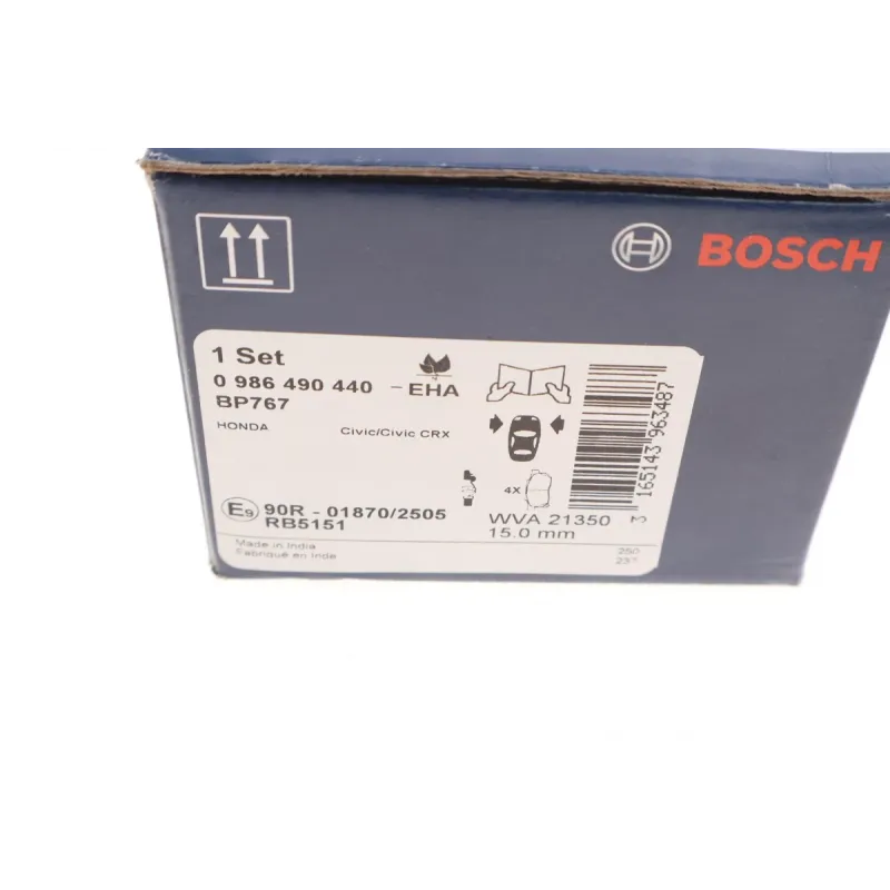 Колодки гальмівні передні BOSCH 0 986 490 440 для Honda Civic, Jazz, Prelude 1983-2008