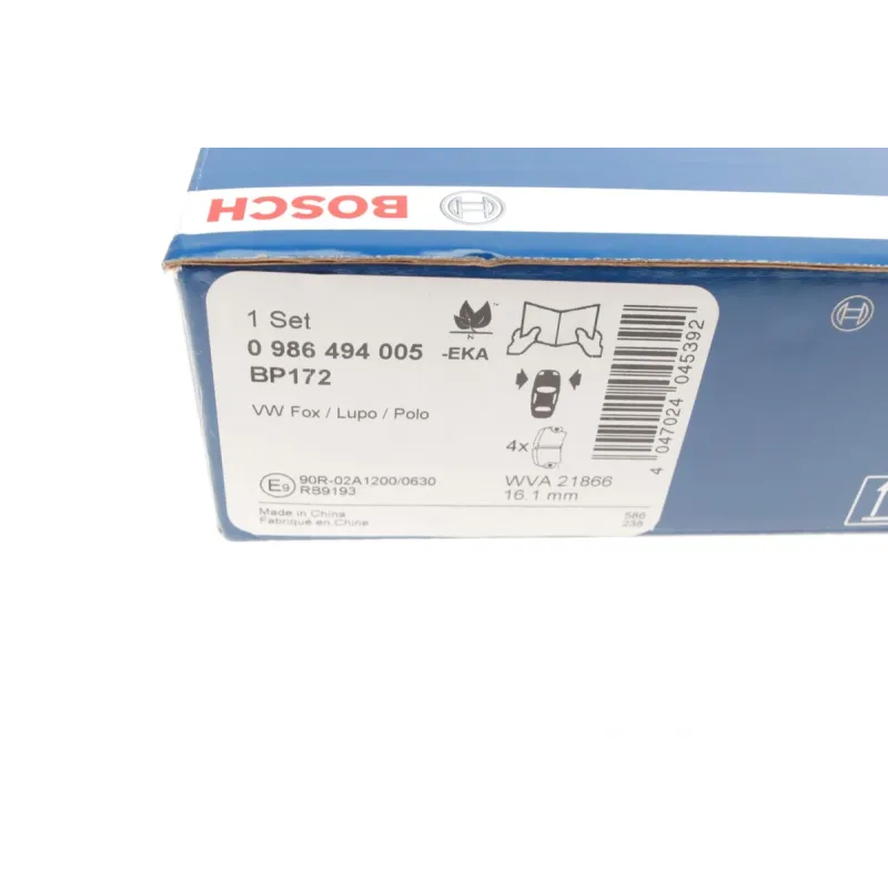 Колодки гальмівні передні BOSCH 0 986 494 005 для Seat Arosa, Skoda Fabia, VW Polo