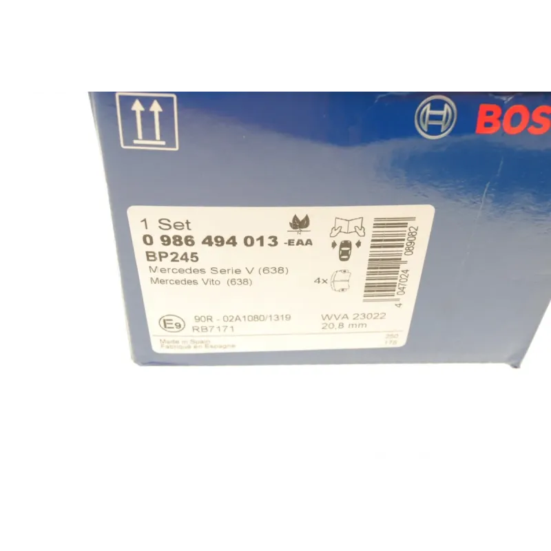 Колодки гальмівні передні BOSCH 0 986 494 013 для Mercedes-Benz Vito (W638) 1996-2003, 20.9 мм