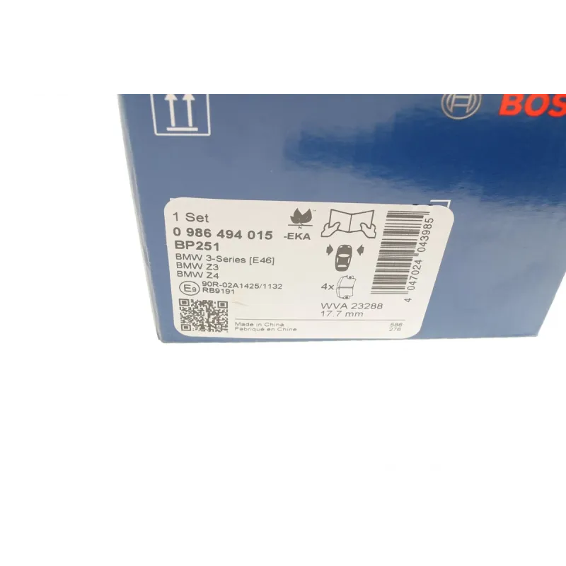 Колодки гальмівні передні BOSCH 0 986 494 015 для BMW 3 (E36/E46) 1990-2005