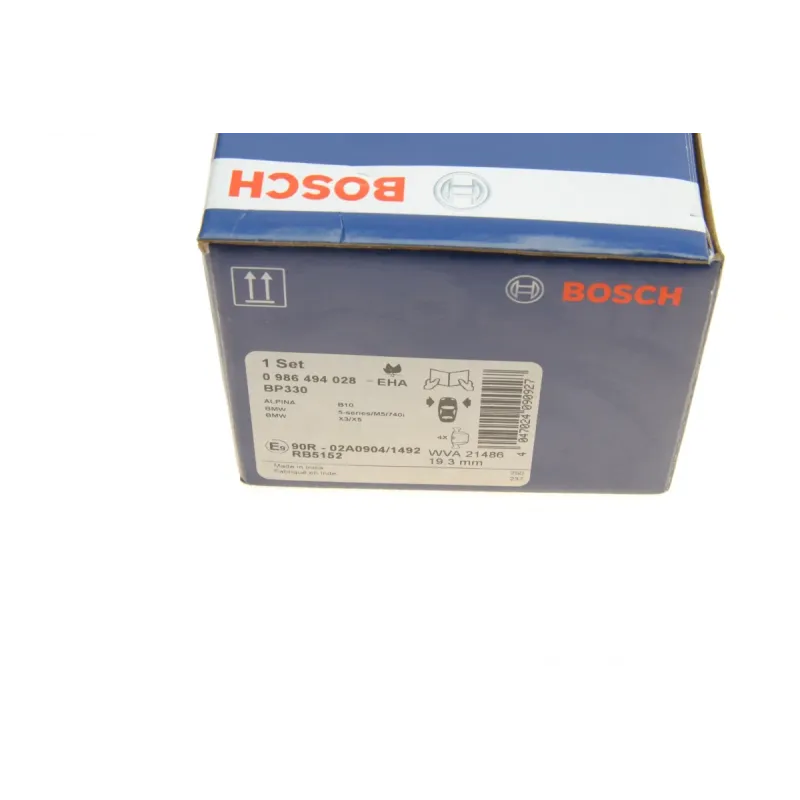 Колодки гальмівні передні BOSCH 0 986 494 028 для BMW 5 (E39)/7 (E38)/X5 (E53) 94-07