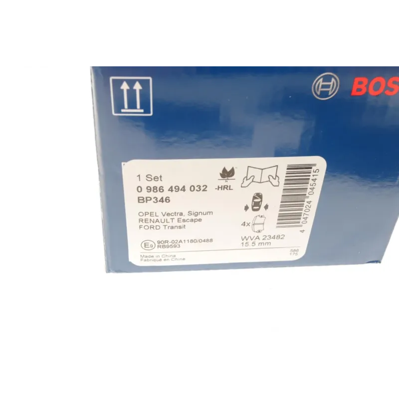 Комплект задніх гальмівних колодок BOSCH 0 986 494 032 для Ford Transit/Tourneo Connect 2002-, 15.5 мм