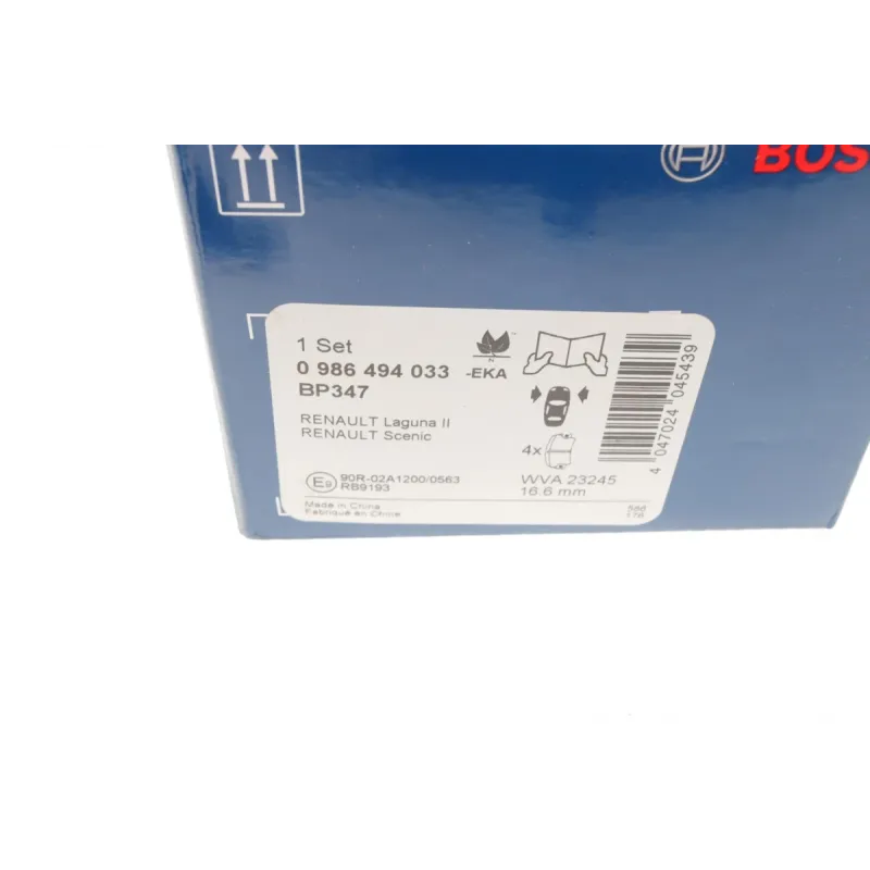 Колодки гальмівні передні BOSCH 0 986 494 033 для Renault Laguna II 2001-2007, 155.2x68.3 мм