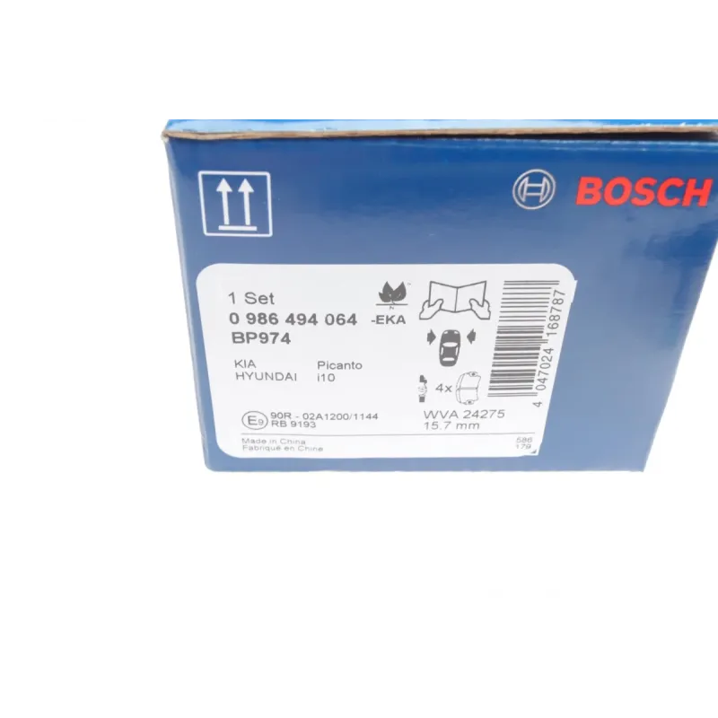 Колодки гальмівні передні BOSCH 0 986 494 064 для Hyundai i10, Kia Picanto (116,2x47,5x16,8 мм)
