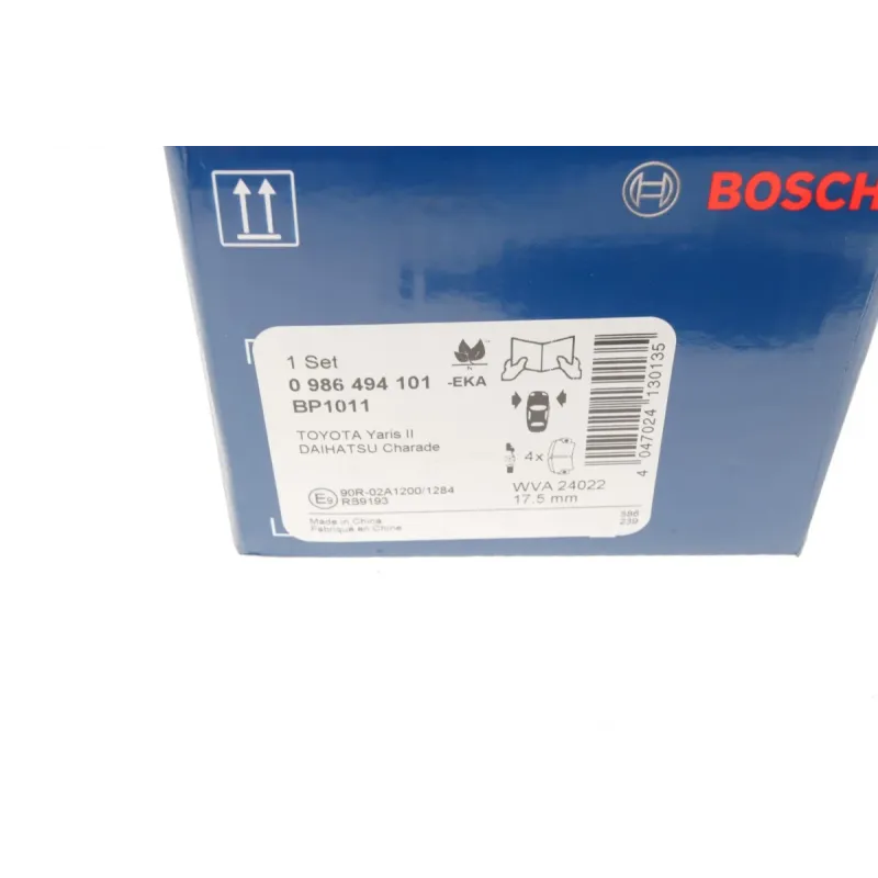 Колодки гальмівні передні BOSCH 0 986 494 101 для Toyota Yaris 2005-2011, 149.9x58.3 мм