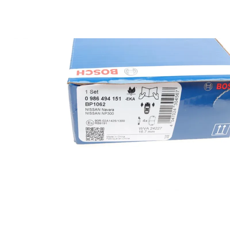 Колодки гальмівні передні BOSCH 0 986 494 151 для Nissan NP300 Navara D40, Pathfinder R51 2005- 163.9x53.8 мм