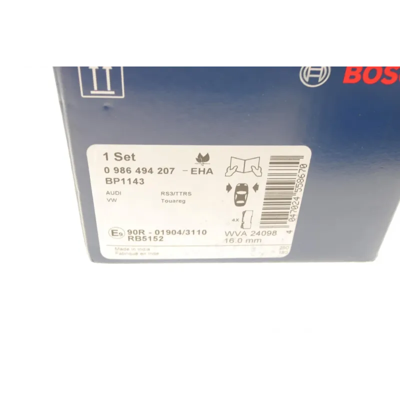 Колодки гальмівні передні BOSCH 0 986 494 207 для VW Touareg, Audi TT, SEAT Leon 2002-2010 77.4x131.6 мм