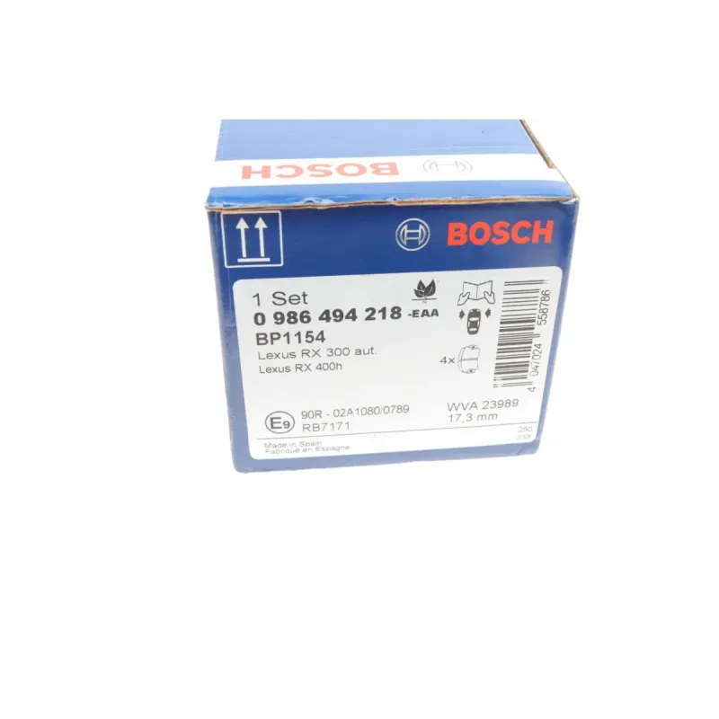 Колодки гальмівні передні BOSCH 0 986 494 218 для Lexus RX 300/350/400h 2003-2008 (140.8x59.5x17.3 мм)