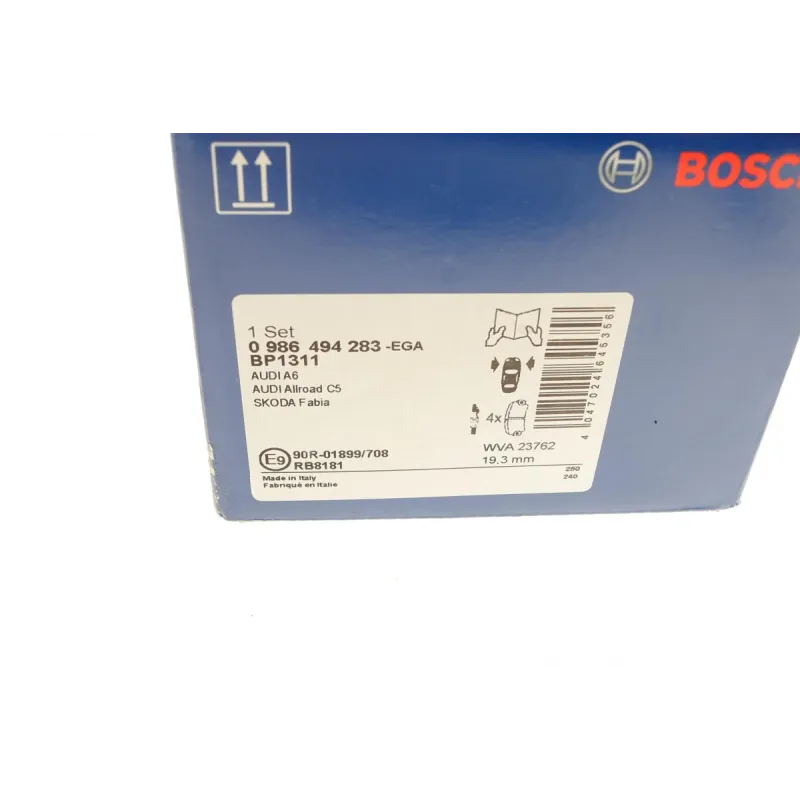 Колодки гальмівні передні BOSCH 0 986 494 283 для Audi A6 C5 1997-2005, 155.3x73.2 мм
