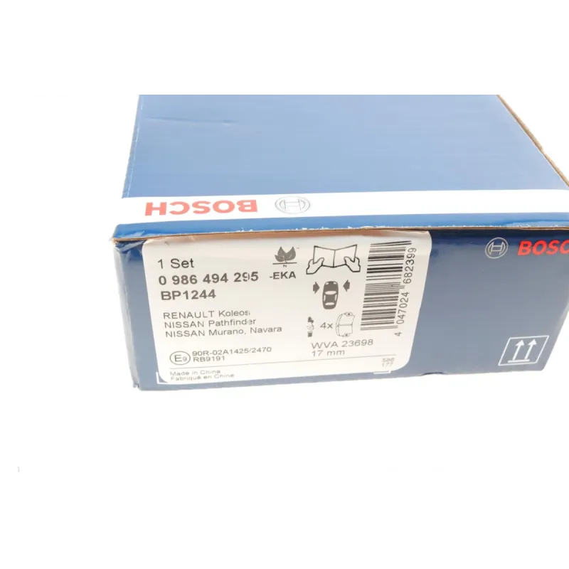 Колодки гальмівні передні BOSCH 0 986 494 295 для Renault Koleos, Nissan Qashqai, Infiniti EX 58.4x157.4 мм