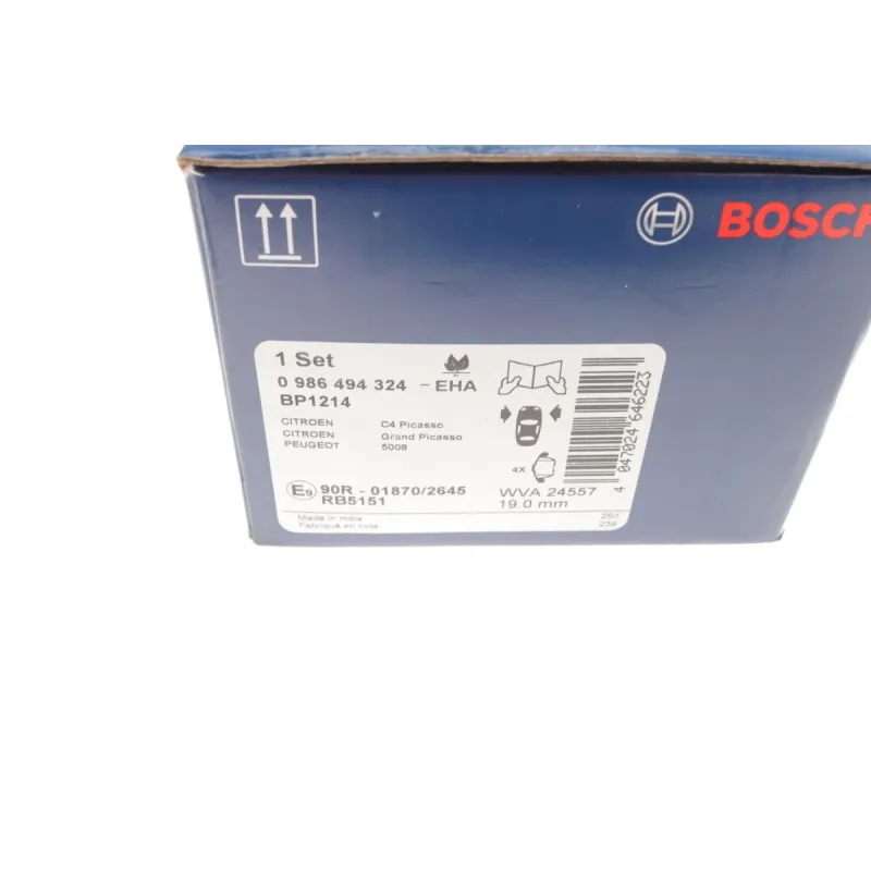 Колодки гальмівні передні BOSCH 0 986 494 324 для Citroen C4, Peugeot 3008, 155.4x66.9x18.5 мм