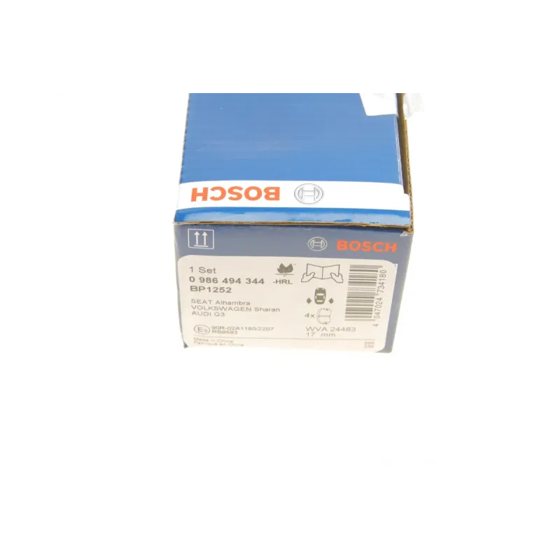 Колодки гальмівні задні BOSCH 0 986 494 344 для Audi A6, VW Passat B6 2005-2011, 105.3x56.3x16.4 мм