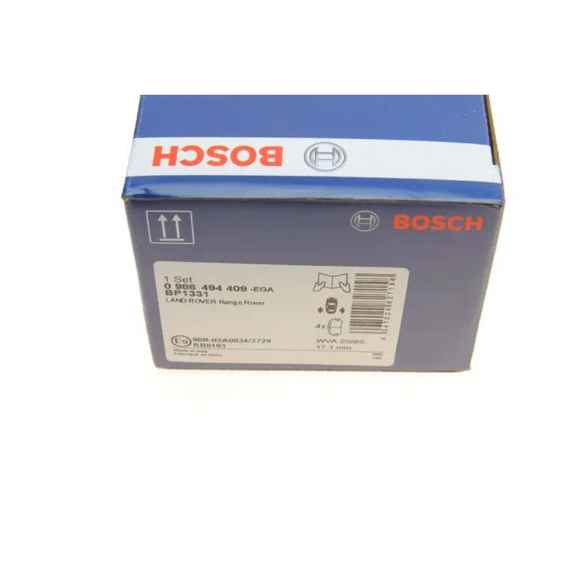 Колодки гальмівні задні BOSCH 0 986 494 409 для Land Rover Range Rover III/Sport 2009-2012, 63.2x17.1x116.7 мм