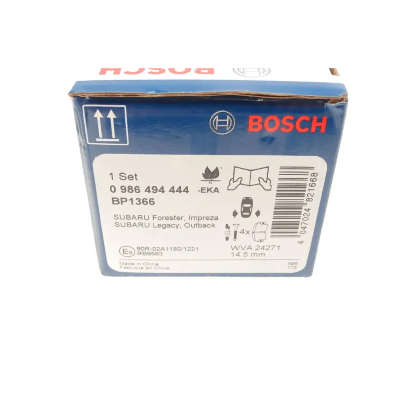 Колодки гальмівні задні BOSCH 0 986 494 444 для Subaru Forester/Impreza 08-/Legacy 03-14, 37.3x13.8x110.8 мм