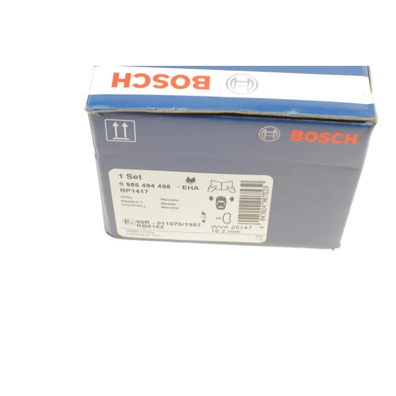 Комплект гальмівних колодок передніх BOSCH 0 986 494 498 для Renault Master, Opel Movano 2010-, 163.3x64.6x18.2 мм