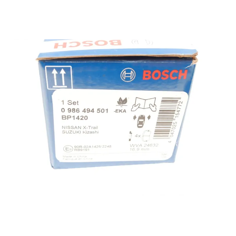 Колодки гальмівні передні BOSCH 0 986 494 501 для Nissan Qashqai J10/T31 X-Trail, 142x58.8x17.9 мм