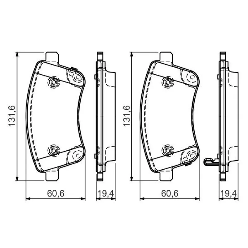 Колодки гальмівні передні BOSCH 0 986 494 552 для Hyundai ix20, Kia Venga 2010-, 131.5x60.6 мм