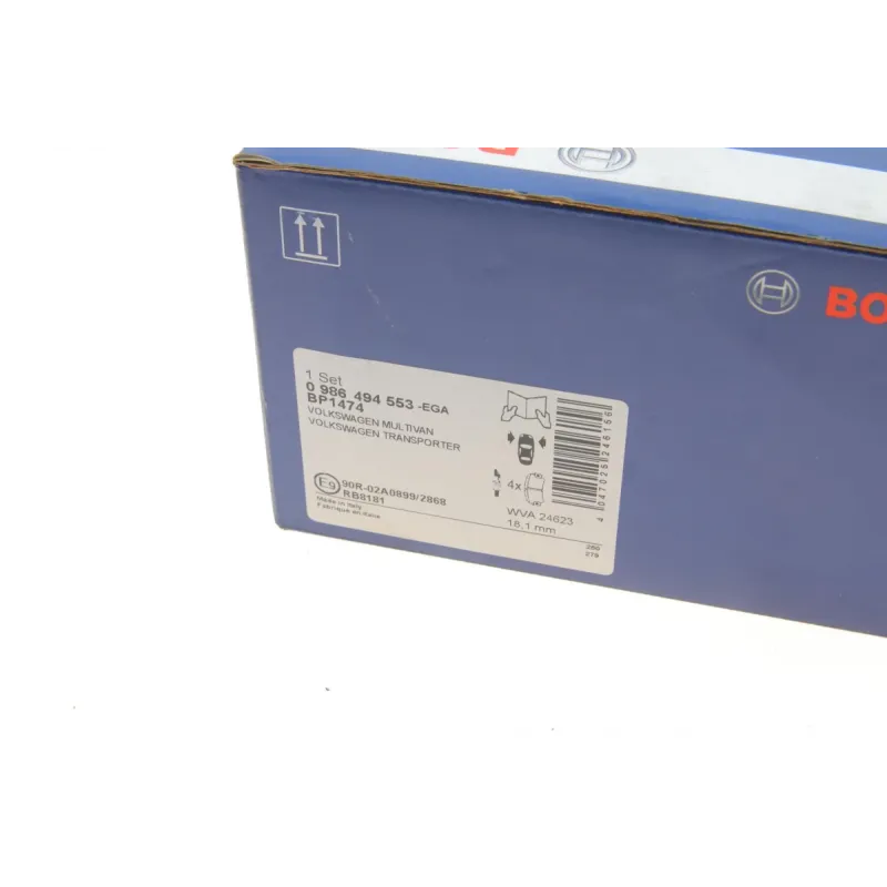 Колодки гальмівні передні BOSCH 0 986 494 553 для Volkswagen T5/T6 2003-2023, 74.9x17.9 мм