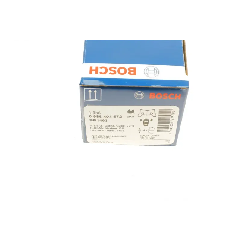 Комплект гальмівних колодок передніх BOSCH 0 986 494 572 для Nissan Juke, Tiida 2007- 137.2x54.2x16.9 мм