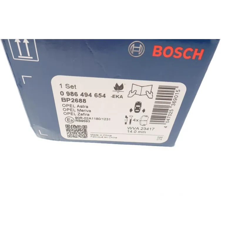 Колодки гальмівні задні BOSCH 0 986 494 654 для Opel Astra G/H/Combo 2001-, Kia Venga (Lucas) 95.4x42.7x14 мм