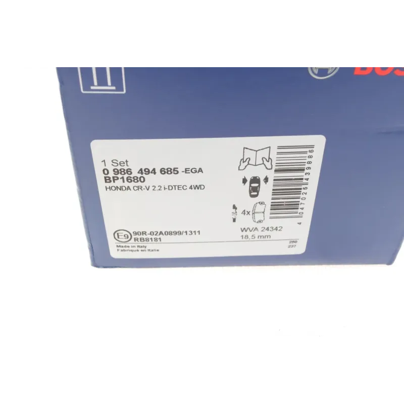 Колодки гальмівні передні BOSCH 0 986 494 685 для Honda CR-V IV 1.6-2.4i 2012-, 154.9x58.7 мм
