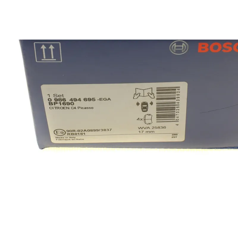 Колодки гальмівні передні BOSCH 0 986 494 695 для Citroen C4 Picasso/Grand Picasso II, Peugeot Partner/Rifter, 155.1 мм