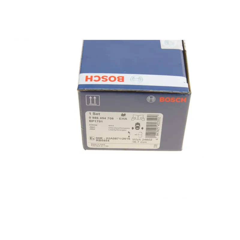 Колодки гальмівні задні BOSCH 0 986 494 706 для Jeep Cherokee KK, Dodge Nitro, Jeep Wrangler JK