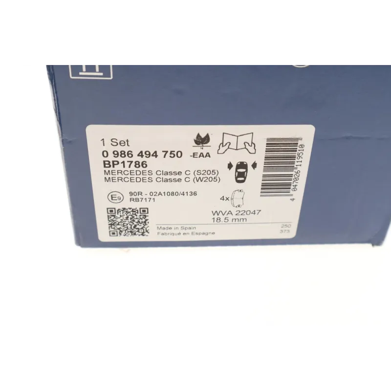 Колодки гальмівні передні BOSCH 0 986 494 750 для Mercedes-Benz C-Class W205/E-Class W213 2014-, 92.3x127.2x18.1 мм