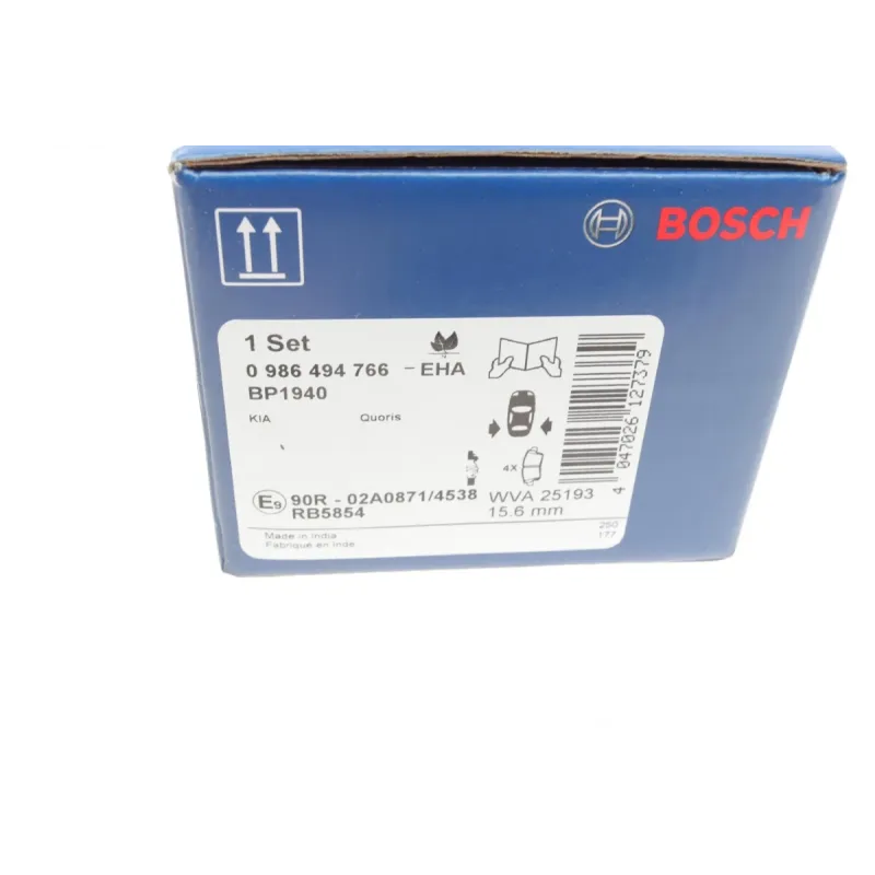 Колодки гальмівні задні BOSCH 0 986 494 766 для Hyundai Genesis DH 2014-, Kia Quoris 2014- (117.1x43.4x15.6 мм)