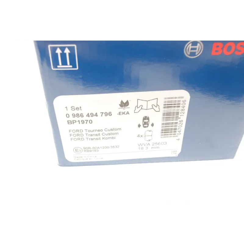 Комплект гальмівних колодок задніх BOSCH 0 986 494 796 для Ford Transit Custom/Tourneo Custom V362 12-, 17.84 мм