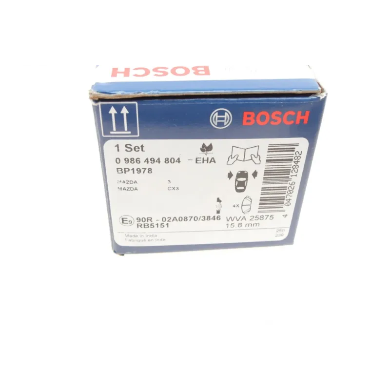 Колодки гальмівні передні BOSCH 0 986 494 804 для Mazda 3 (BM) CX-3 (DK) 2013-2023 141.7x55.3 мм