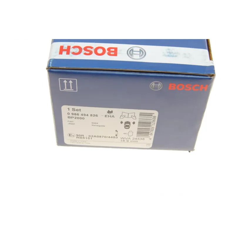 Колодки гальмівні передні BOSCH 0 986 494 826 для Fiat 500X, Jeep Renegade 2014-, 154.8x59.3 мм
